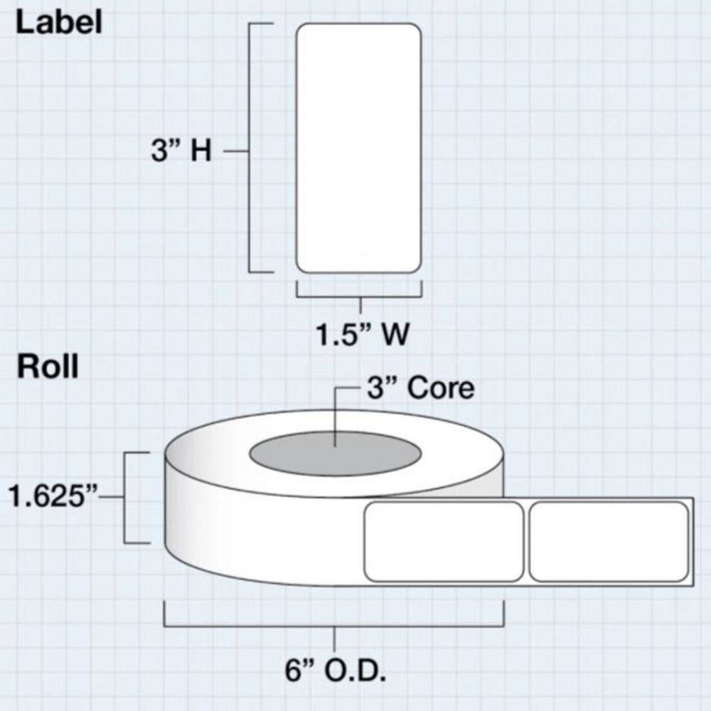 15 in x 3 in (38 x 76mm) Die Cut White Gloss Polyester for IColor 200 / 250 (600 labels per roll) #2
